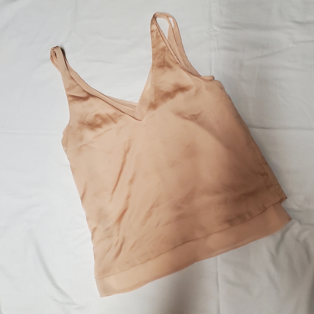 Champagne Satin and Tulle Sleeveless V Neck Top